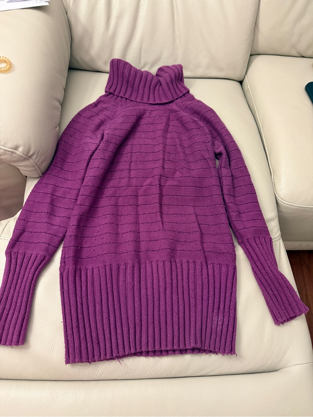 Purple Turtleneck Ribbed Hem Sweater - Women